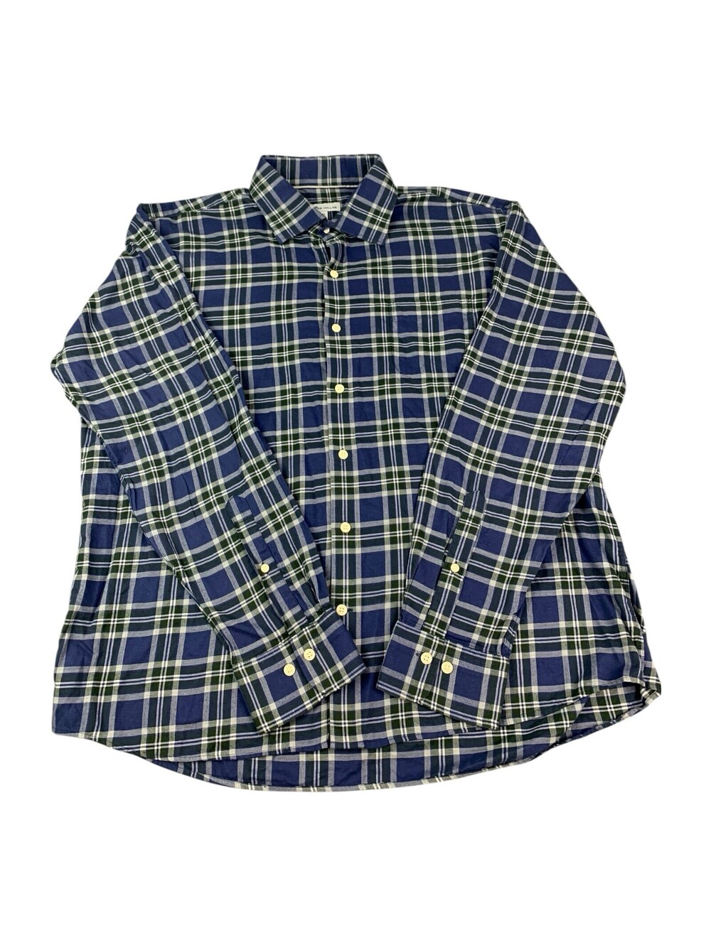 Peter Millar Long Sleeve Button Down Shirt, Blue Plaid, Cotton, Men's Size XL